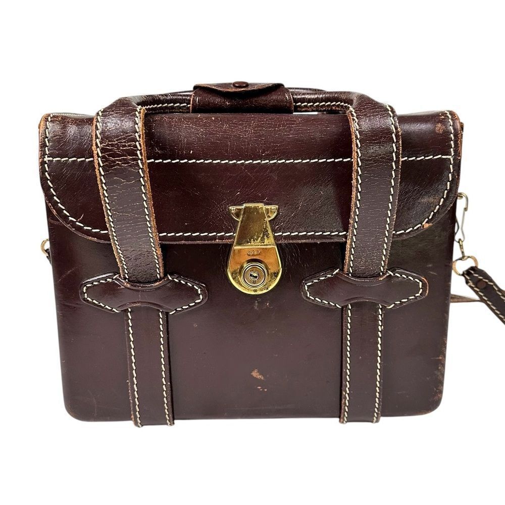 Cheney England Vintage Brown Leather Camera Satchel Crossbody Messenger Bag